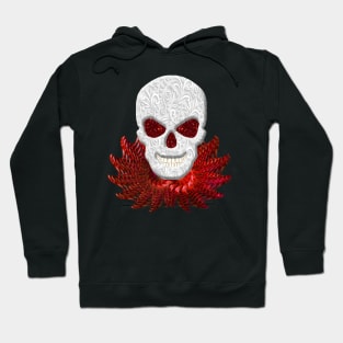 Decorative Lacy Floral Faux Red Glitter Eyes Skull Hoodie